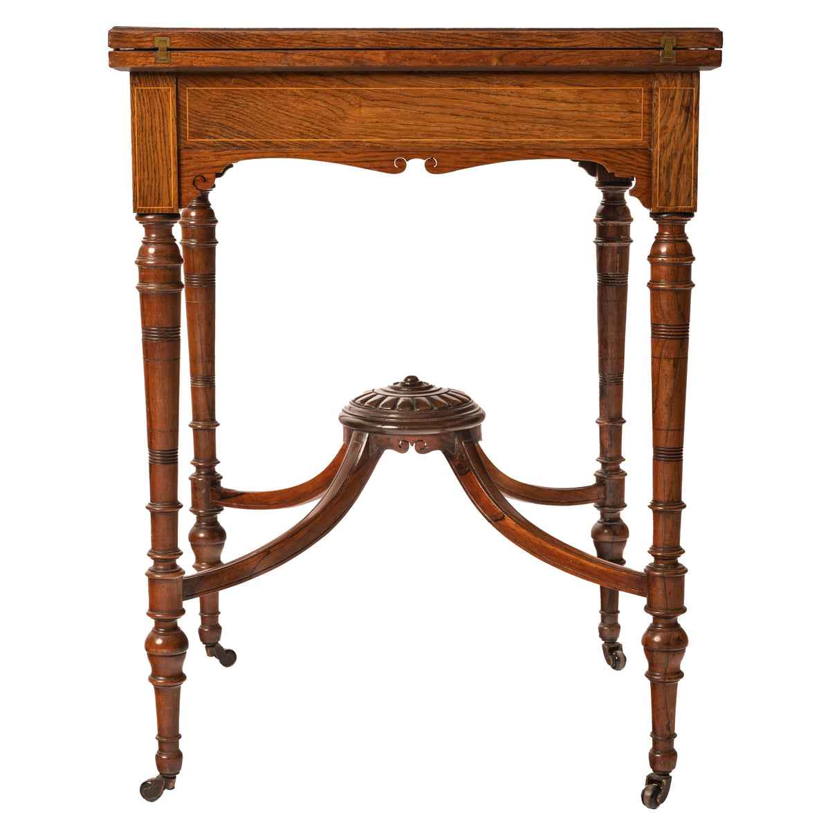 Antique 19th Century Rosewood Marquetry Inlaid Envelope Card Games Table, Circa 1890
