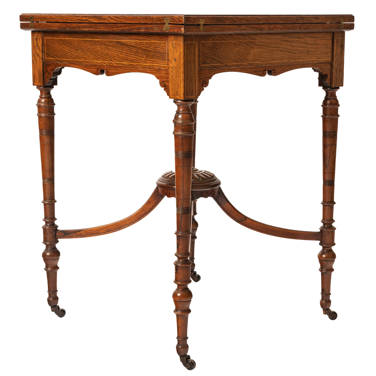 Antique 19th Century Rosewood Marquetry Inlaid Envelope Card Games Table, Circa 1890