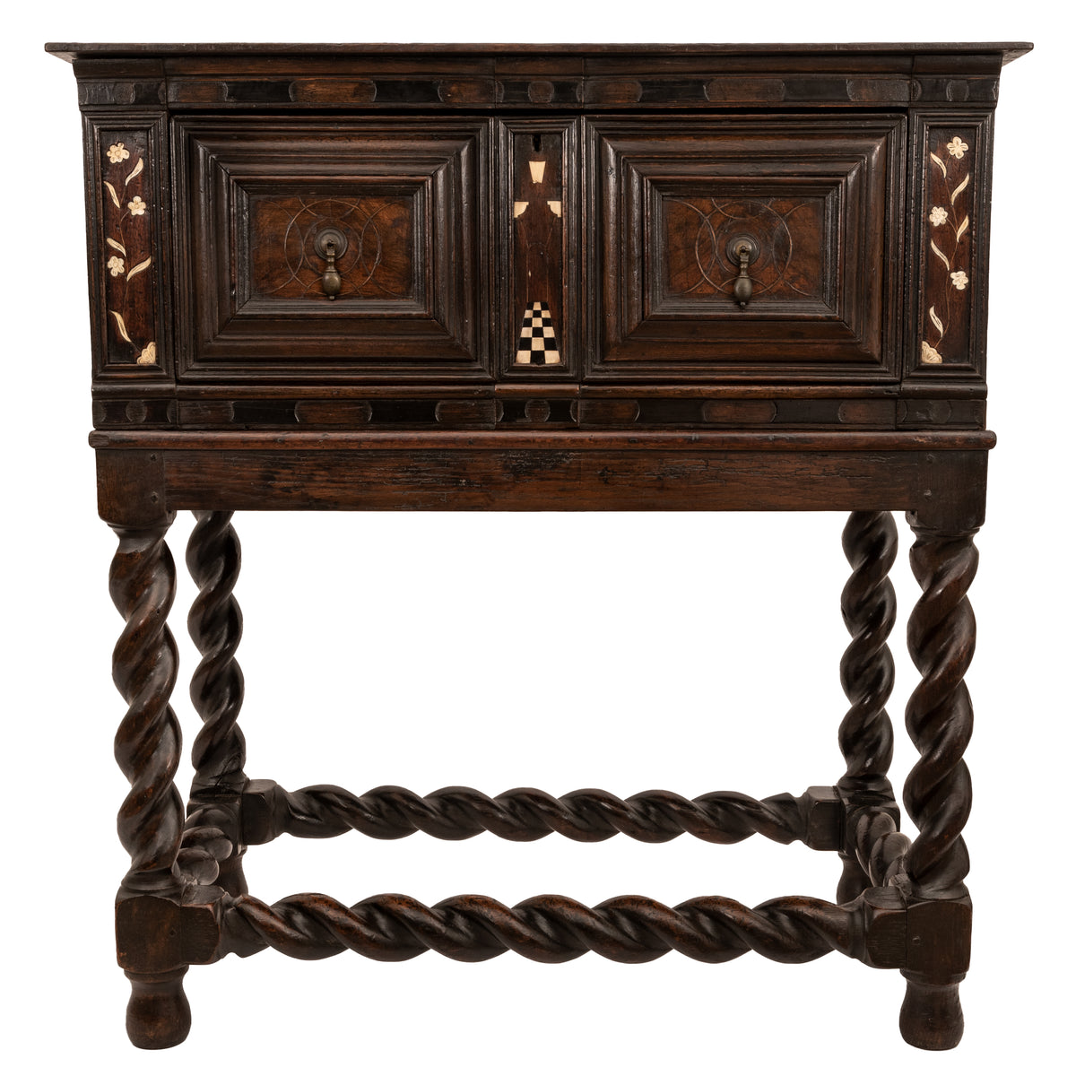 Antique Irish 17th Century William & Mary Marquetry Bone Ebony Oak Chest Stand, Circa 1690