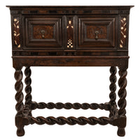 Antique Irish 17th Century William & Mary Marquetry Bone Ebony Oak Chest Stand, Circa 1690