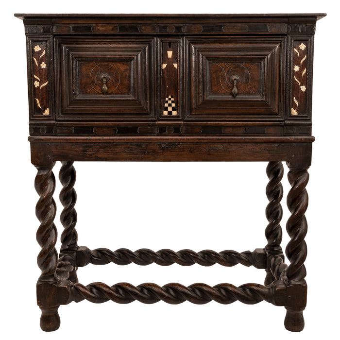 Antique Irish 17th Century William & Mary Marquetry Bone Ebony Oak Chest Stand, Circa 1690