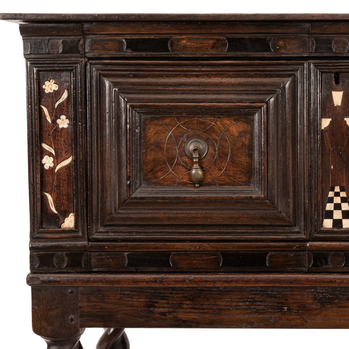 Antique Irish 17th Century William & Mary Marquetry Bone Ebony Oak Chest Stand, Circa 1690