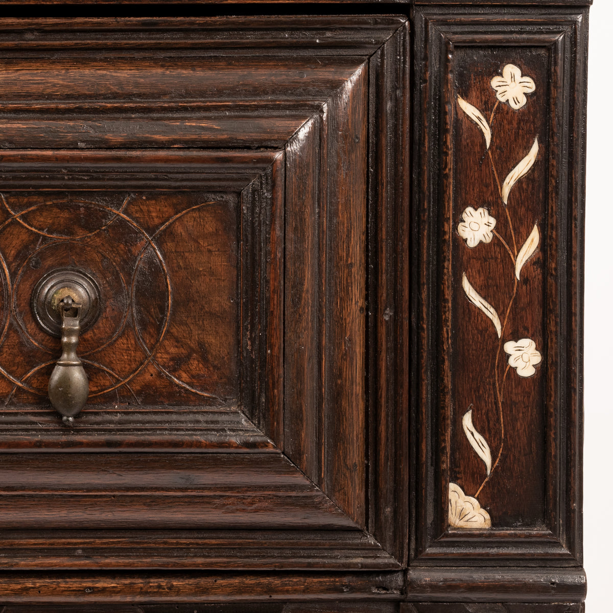 Antique Irish 17th Century William & Mary Marquetry Bone Ebony Oak Chest Stand, Circa 1690