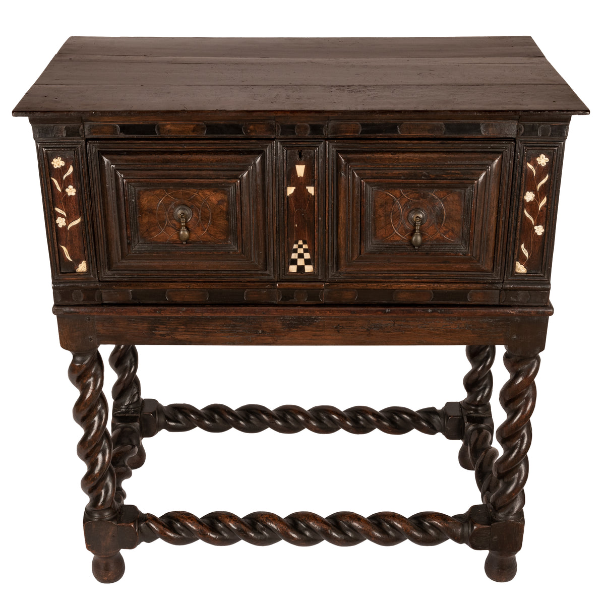 Antique Irish 17th Century William & Mary Marquetry Bone Ebony Oak Chest Stand, Circa 1690