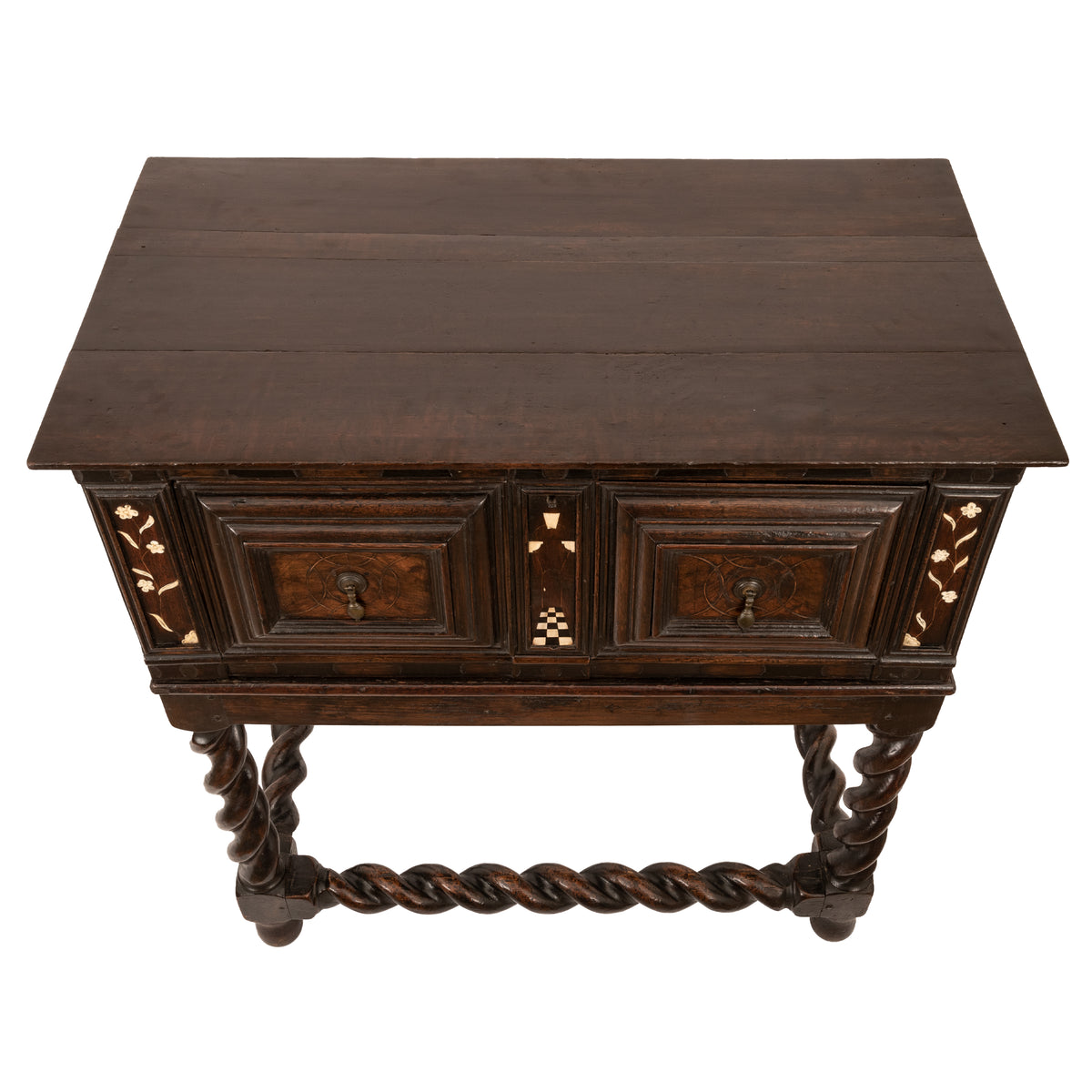 Antique Irish 17th Century William & Mary Marquetry Bone Ebony Oak Chest Stand, Circa 1690