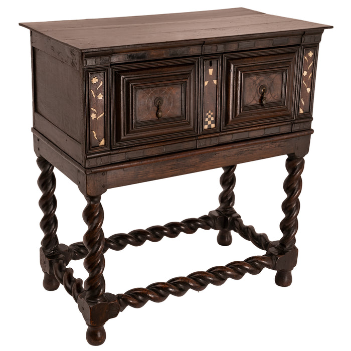 Antique Irish 17th Century William & Mary Marquetry Bone Ebony Oak Chest Stand, Circa 1690