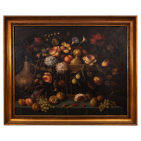 Large Antique 18th Century Fruit Flowers Still Life Oil Painting Dutch School, Circa 1780