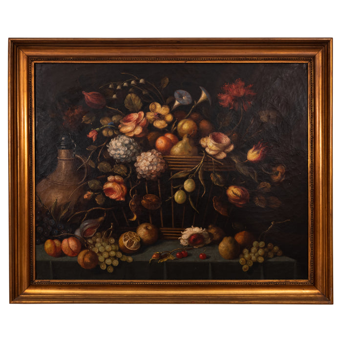 Large Antique 18th Century Fruit Flowers Still Life Oil Painting Dutch School, Circa 1780