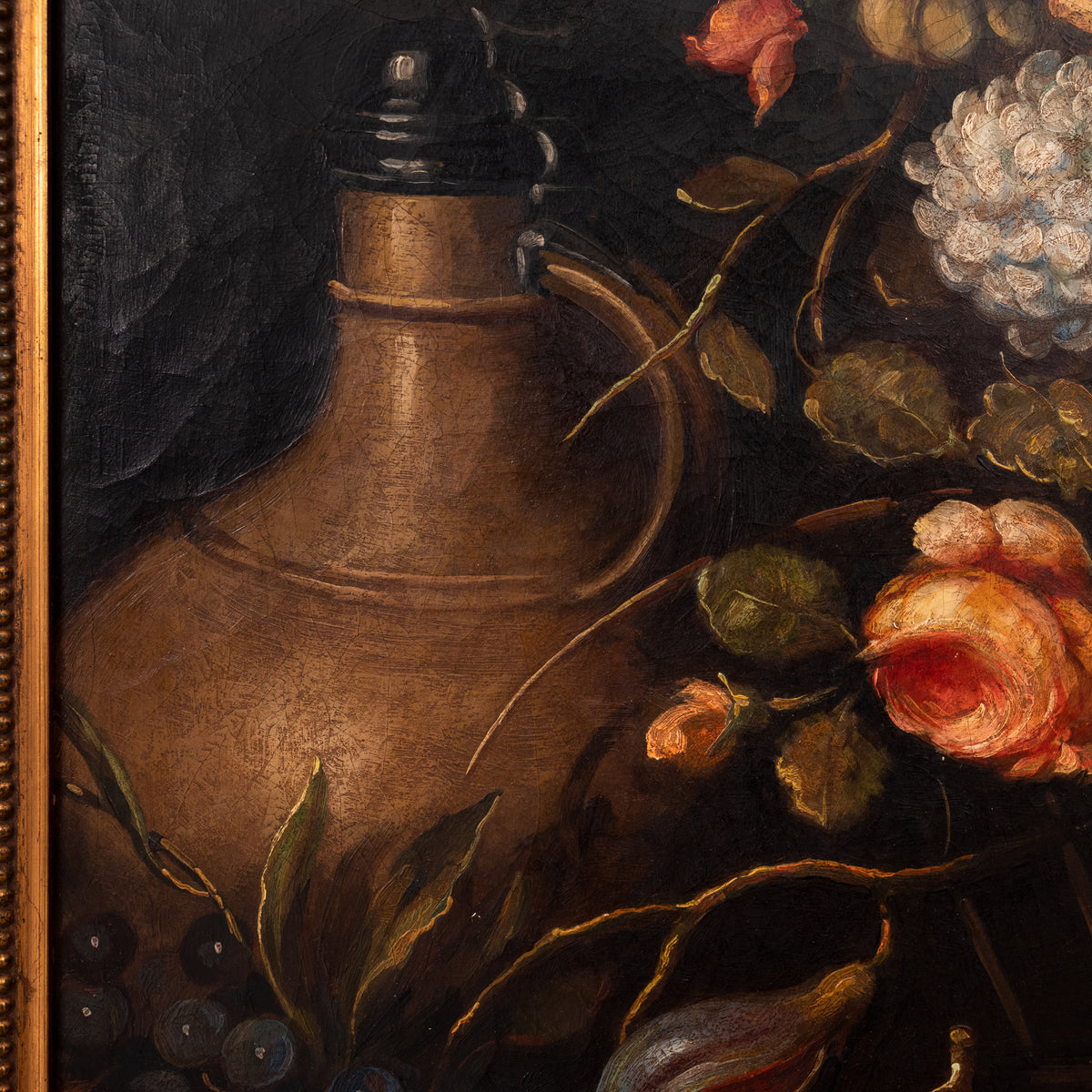 Large Antique 18th Century Fruit Flowers Still Life Oil Painting Dutch School, Circa 1780