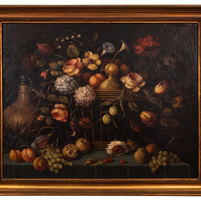 Large Antique 18th Century Fruit Flowers Still Life Oil Painting Dutch School, Circa 1780