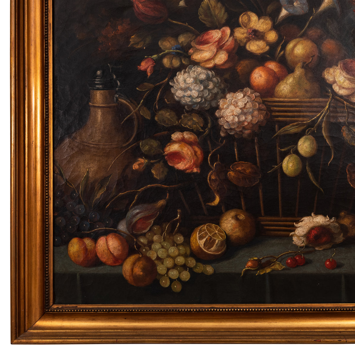 Large Antique 18th Century Fruit Flowers Still Life Oil Painting Dutch School, Circa 1780