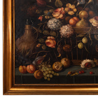 Large Antique 18th Century Fruit Flowers Still Life Oil Painting Dutch School, Circa 1780