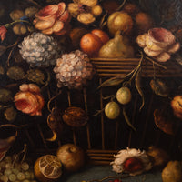 Large Antique 18th Century Fruit Flowers Still Life Oil Painting Dutch School, Circa 1780