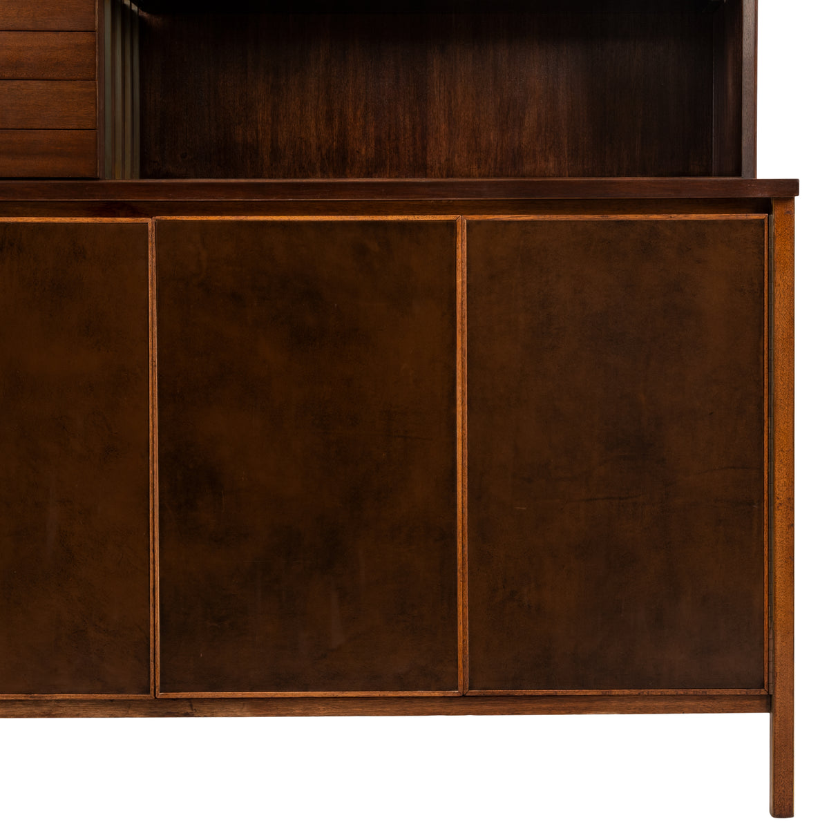 MCM Paul McCobb Irwin Collection Calvin Credenza Sideboard Leather Brass Walnut