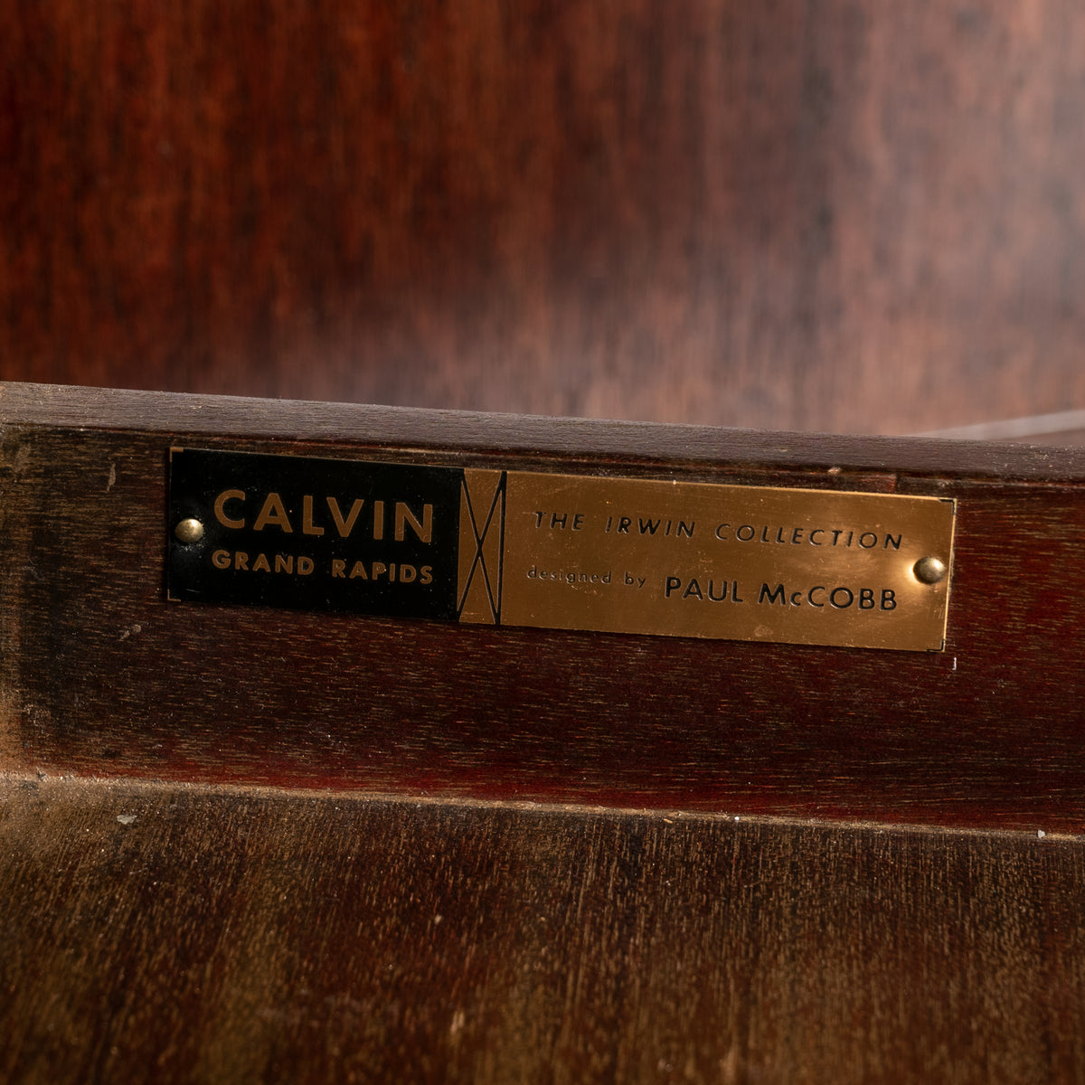 MCM Paul McCobb Irwin Collection Calvin Credenza Sideboard Leather Brass Walnut