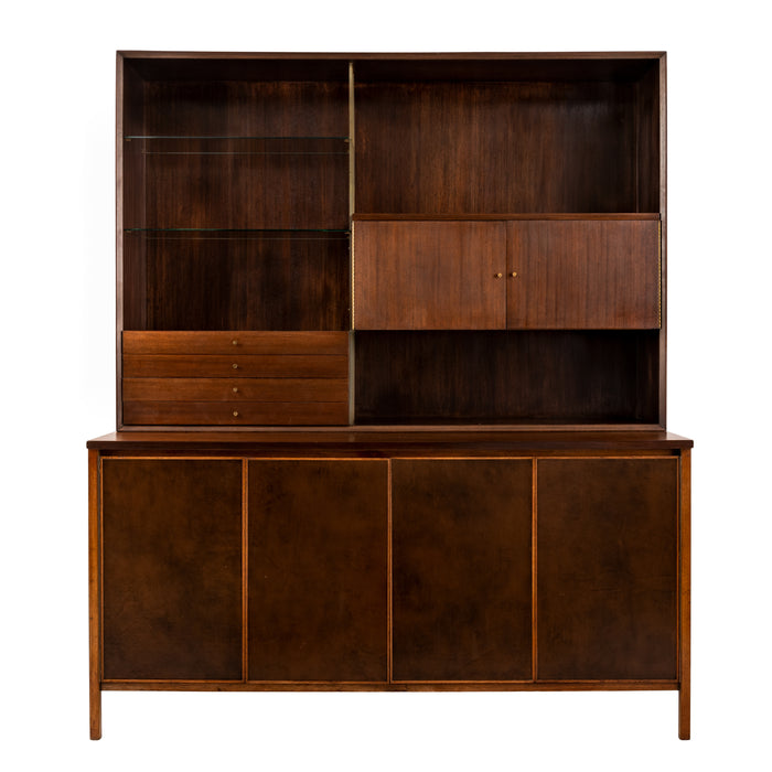 MCM Paul McCobb Irwin Collection Calvin Credenza Sideboard Leather Brass Walnut