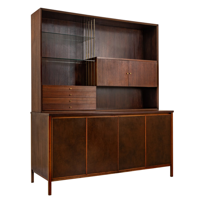 MCM Paul McCobb Irwin Collection Calvin Credenza Sideboard Leather Brass Walnut