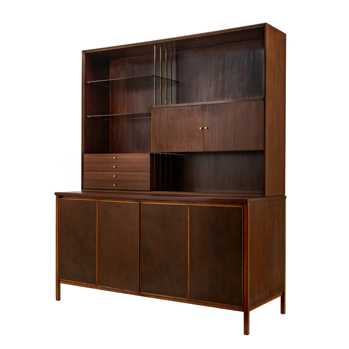MCM Paul McCobb Irwin Collection Calvin Credenza Sideboard Leather Brass Walnut