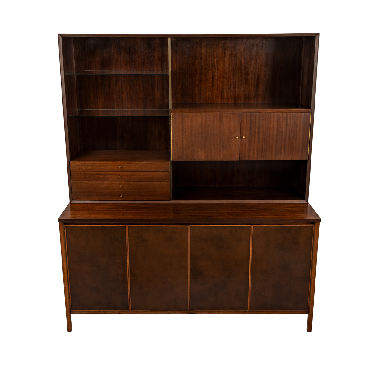 MCM Paul McCobb Irwin Collection Calvin Credenza Sideboard Leather Brass Walnut