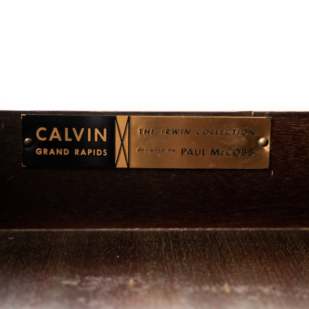 MCM Paul McCobb Irwin Collection Calvin Credenza Sideboard Leather Brass Walnut