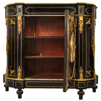 Antique French Napoleon III Gilt Bronze Medallion & Marble Ebonized Cabinet, 1860