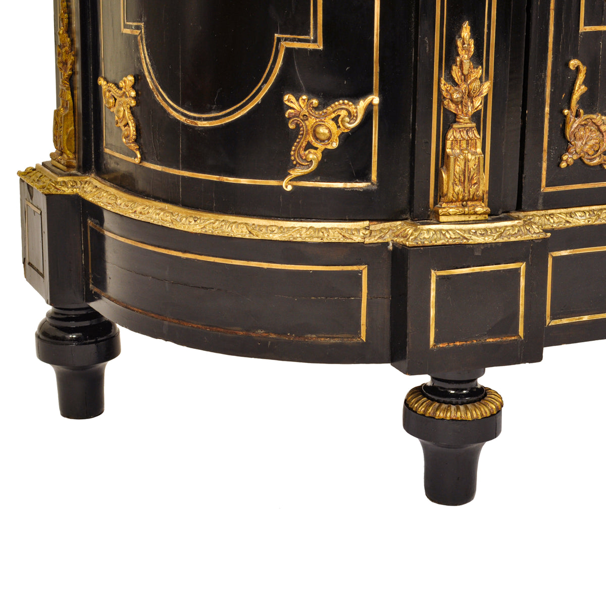 Antique French Napoleon III Gilt Bronze Medallion & Marble Ebonized Cabinet, 1860