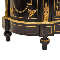 Antique French Napoleon III Gilt Bronze Medallion & Marble Ebonized Cabinet, 1860