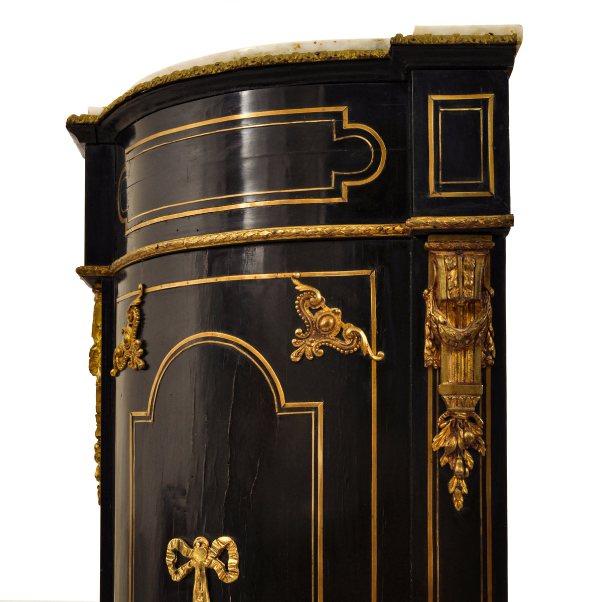 Antique French Napoleon III Gilt Bronze Medallion & Marble Ebonized Cabinet, 1860