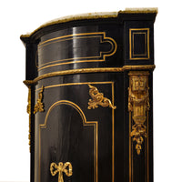 Antique French Napoleon III Gilt Bronze Medallion & Marble Ebonized Cabinet, 1860