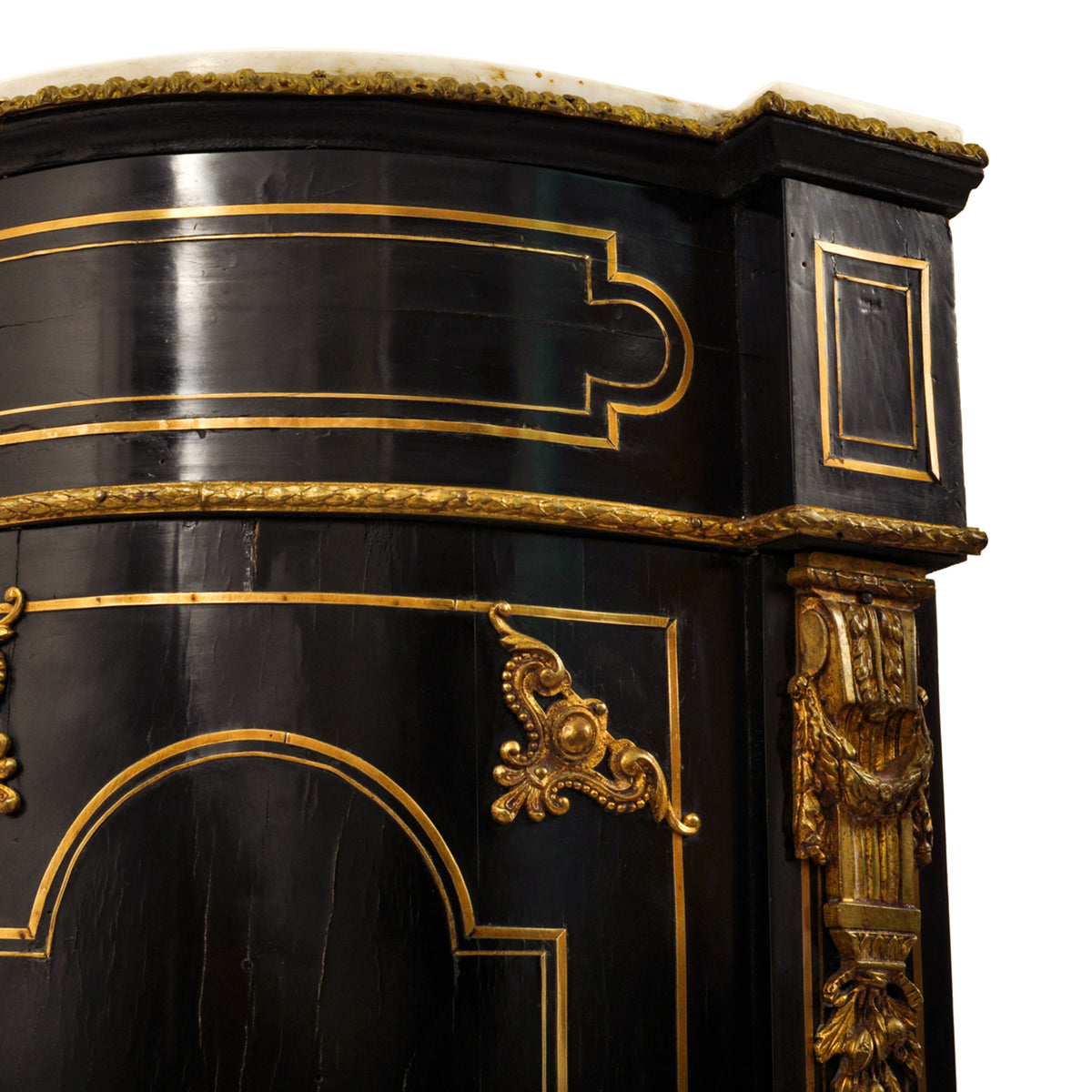 Antique French Napoleon III Gilt Bronze Medallion & Marble Ebonized Cabinet, 1860