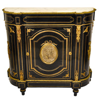 Antique French Napoleon III Gilt Bronze Medallion & Marble Ebonized Cabinet, 1860