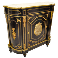 Antique French Napoleon III Gilt Bronze Medallion & Marble Ebonized Cabinet, 1860