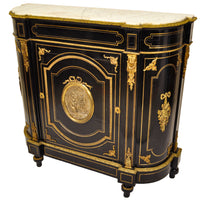 Antique French Napoleon III Gilt Bronze Medallion & Marble Ebonized Cabinet, 1860