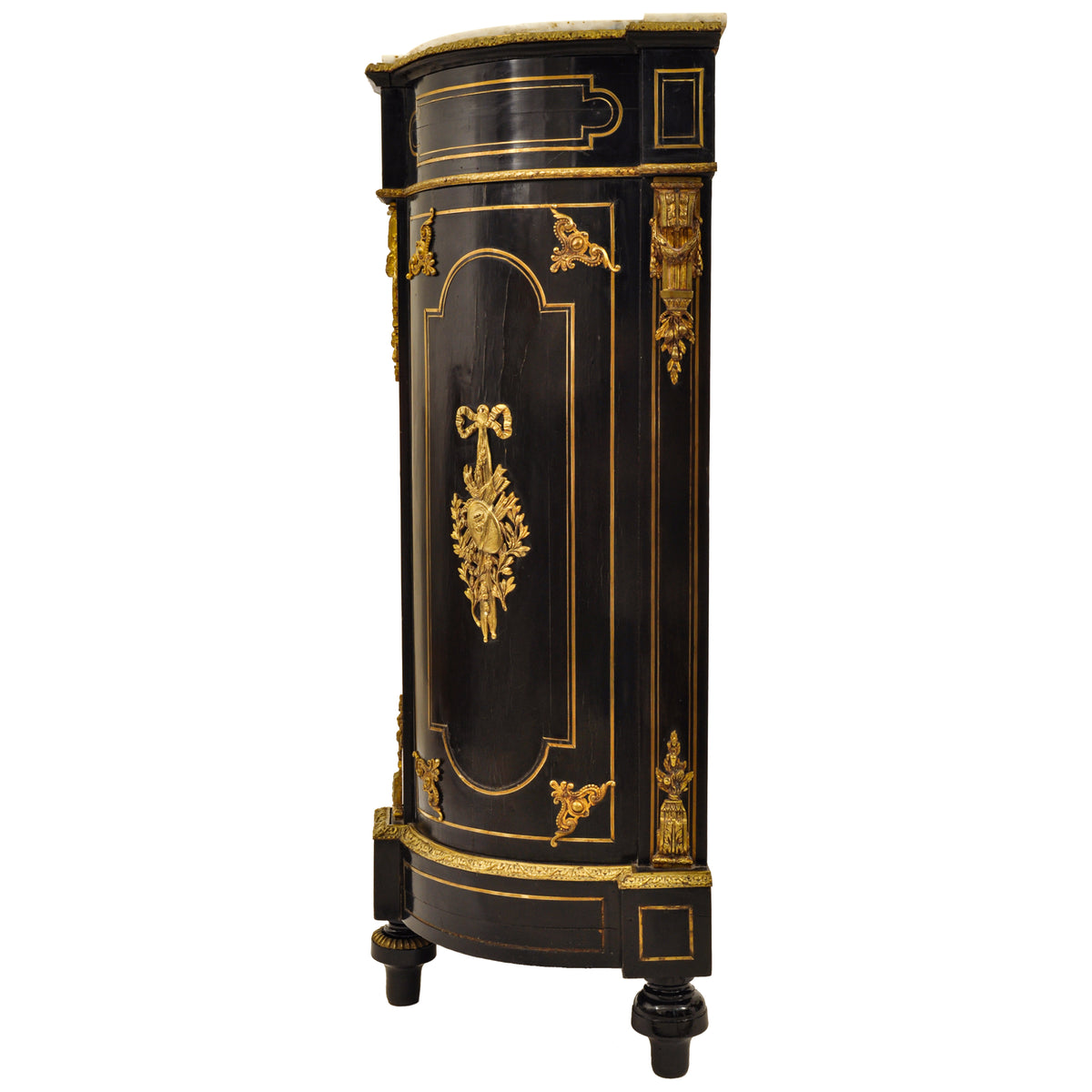 Antique French Napoleon III Gilt Bronze Medallion & Marble Ebonized Cabinet, 1860