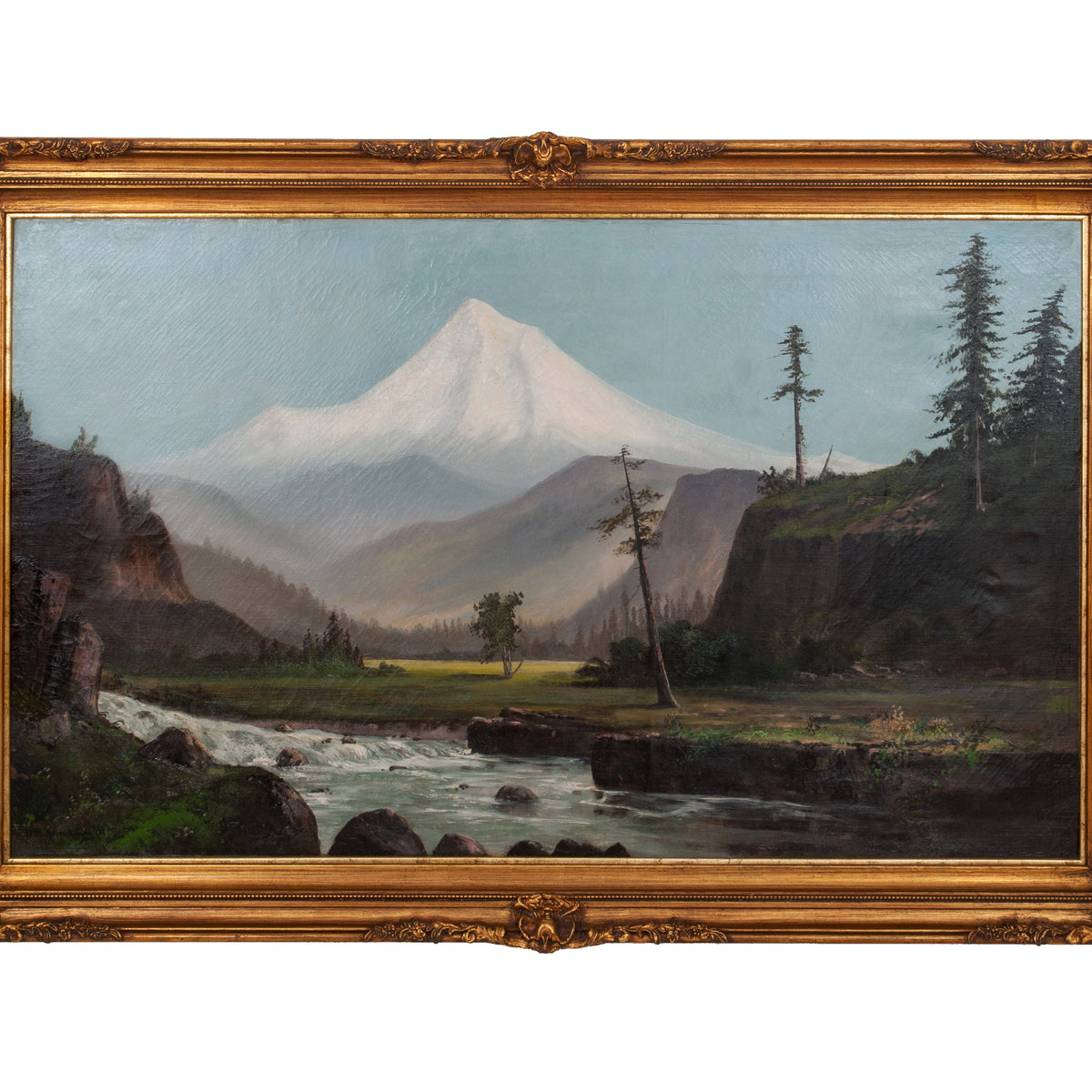 Antique Oil Painting William Weaver Armstrong Mount Hood Oregon Landscape, Circa 1885