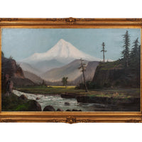 Antique Oil Painting William Weaver Armstrong Mount Hood Oregon Landscape, Circa 1885