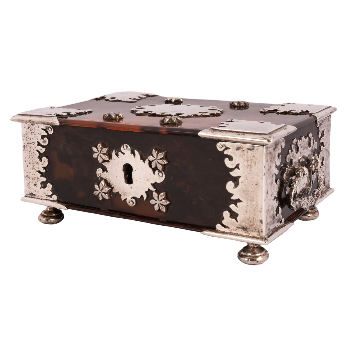 Antique Dutch Colonial VOC Batavian Tortoise shell Silver Sirih Casket, Circa 1750