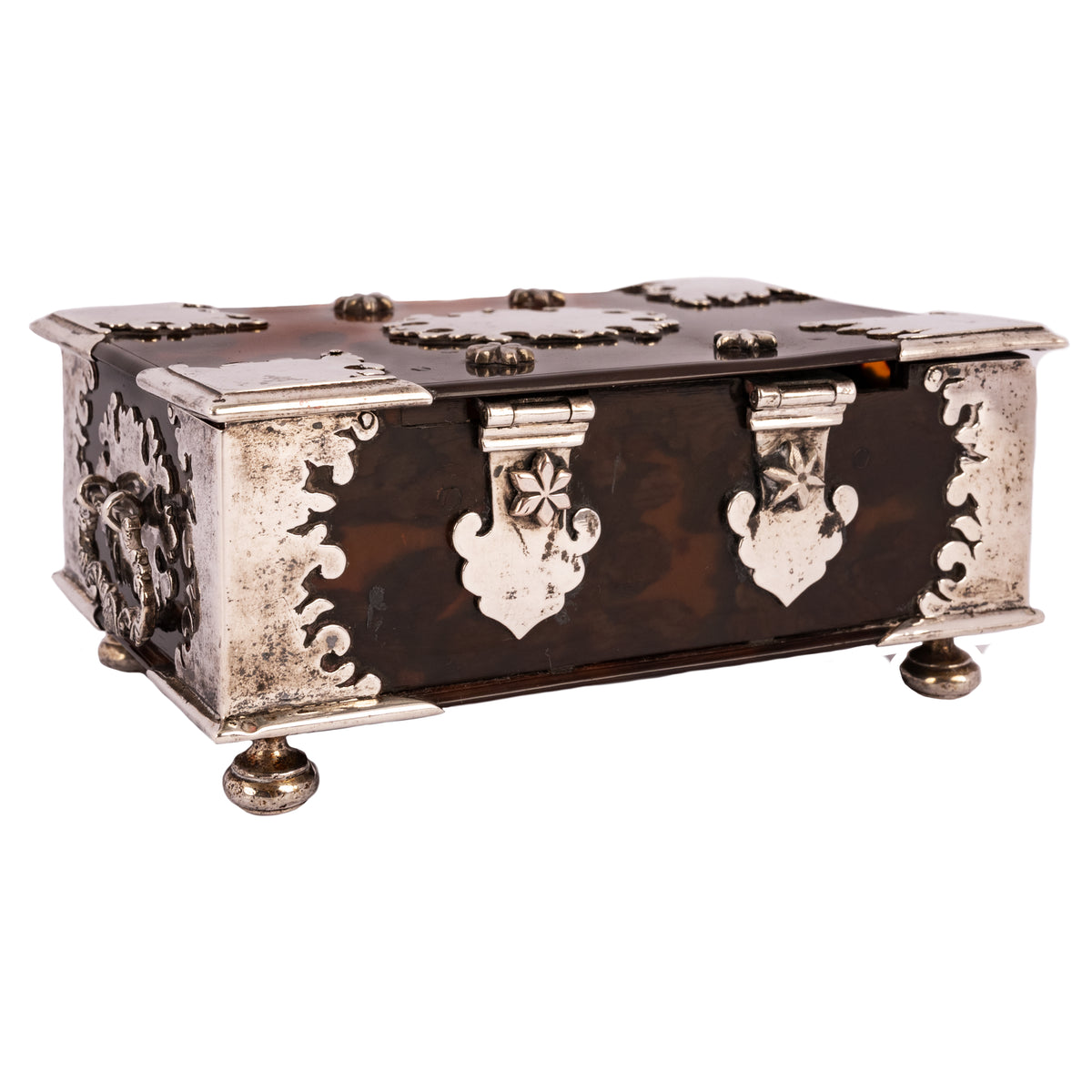 Antique Dutch Colonial VOC Batavian Tortoise shell Silver Sirih Casket, Circa 1750