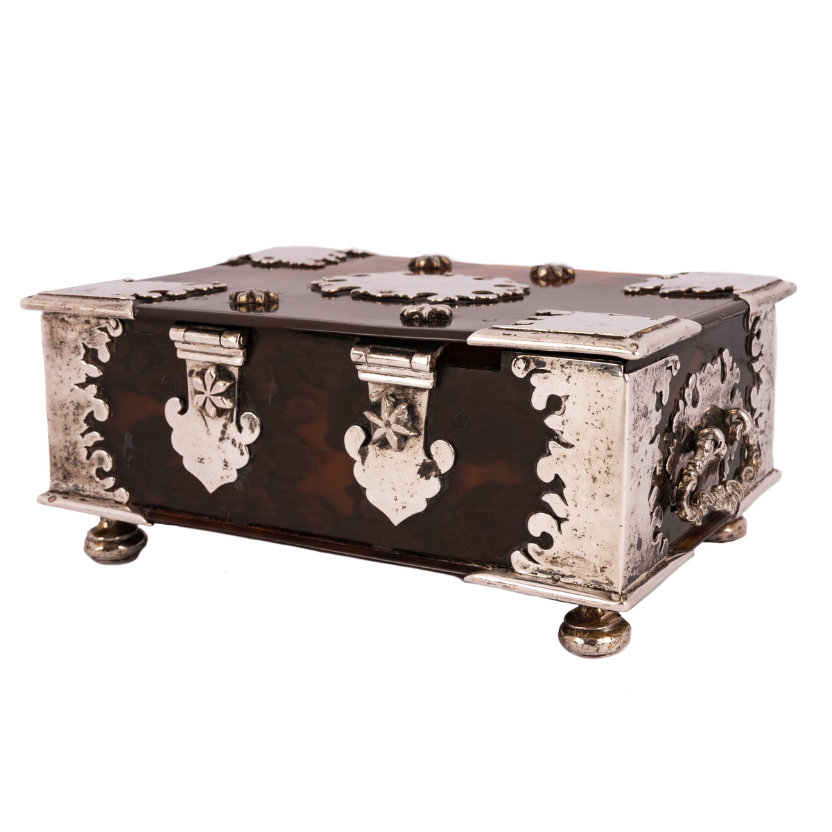 Antique Dutch Colonial VOC Batavian Tortoise shell Silver Sirih Casket, Circa 1750