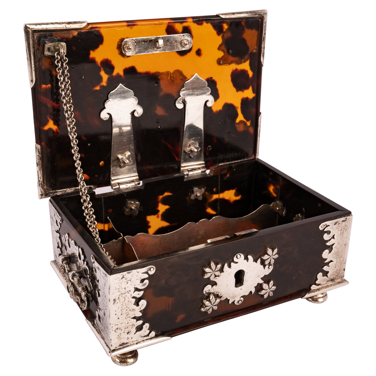 Antique Dutch Colonial VOC Batavian Tortoise shell Silver Sirih Casket, Circa 1750