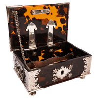 Antique Dutch Colonial VOC Batavian Tortoise shell Silver Sirih Casket, Circa 1750