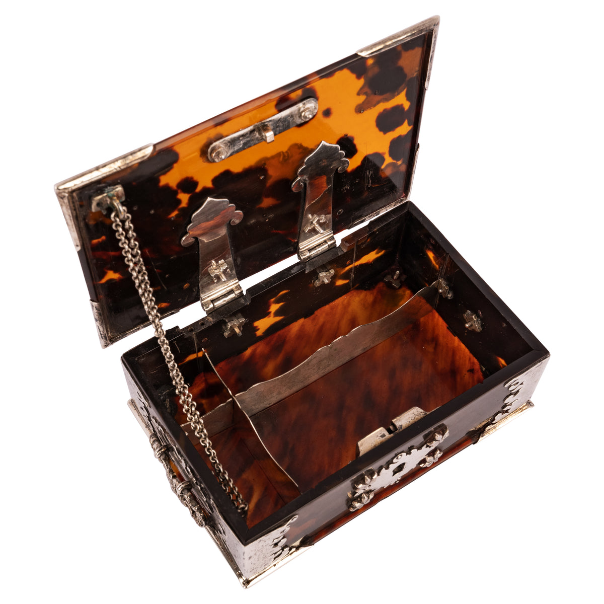 Antique Dutch Colonial VOC Batavian Tortoise shell Silver Sirih Casket, Circa 1750