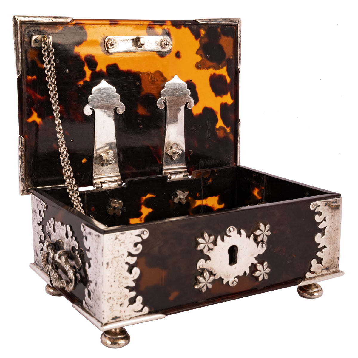 Antique Dutch Colonial VOC Batavian Tortoise shell Silver Sirih Casket, Circa 1750