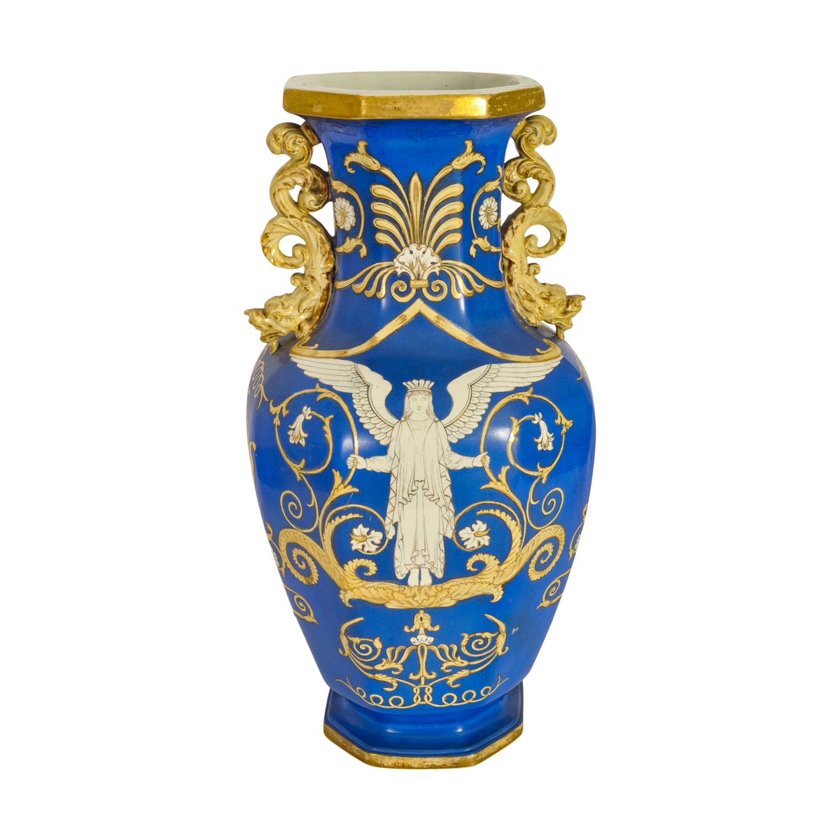 Large Antique English Morley & Ashworth 'Mason's' Ironstone Pottery Angel Vase, 1862