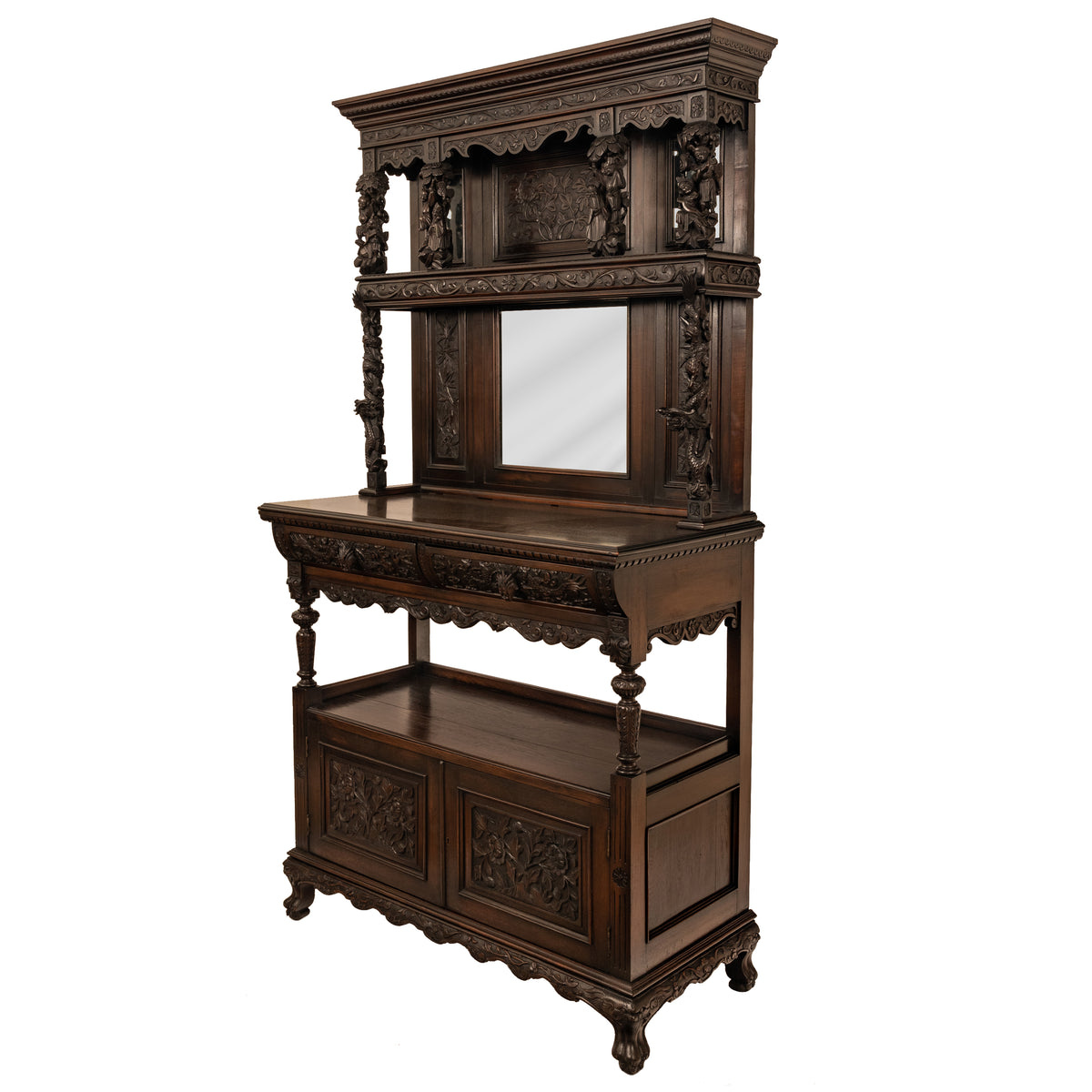 Antique French Carved Etagere Buffet Sideboard Chinoiserie Japanoise Style Circa 1875