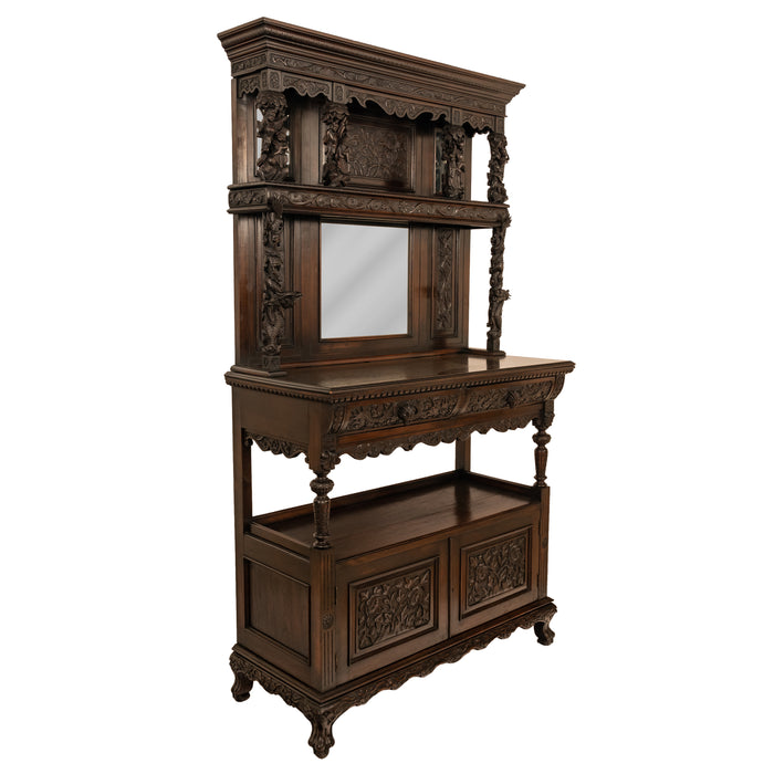 Antique French Carved Etagere Buffet Sideboard Chinoiserie Japanoise Style Circa 1875