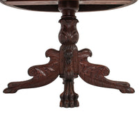 Antique French Empire Carved Walnut Lion's Paw Pedestal Round Center Table 1850