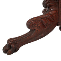 Antique French Empire Carved Walnut Lion's Paw Pedestal Round Center Table 1850