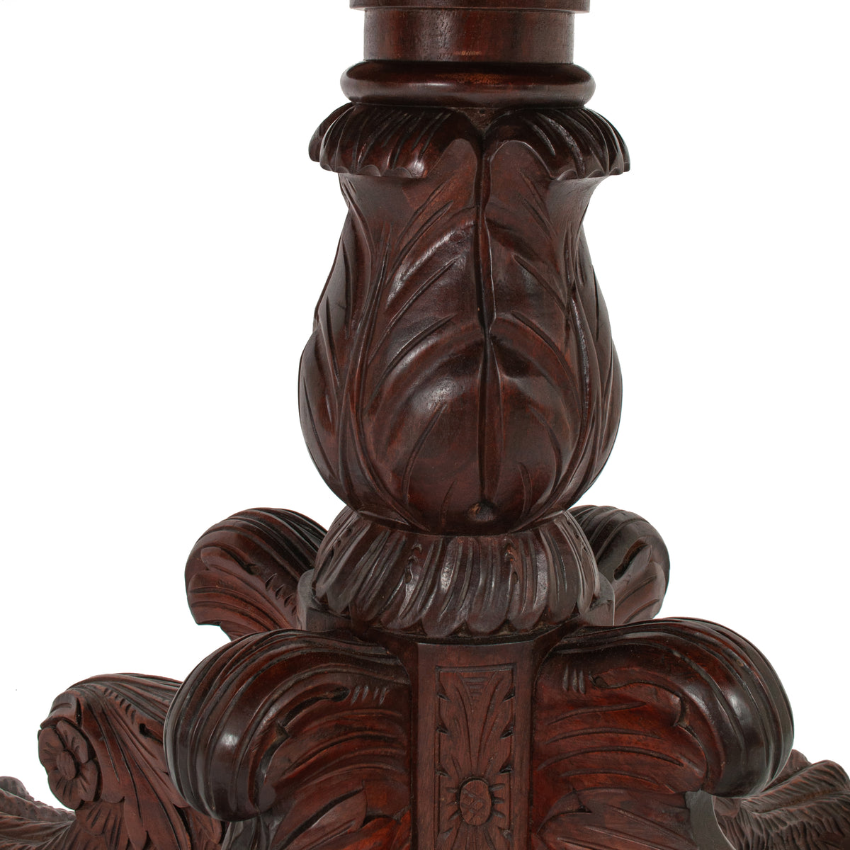 Antique French Empire Carved Walnut Lion's Paw Pedestal Round Center Table 1850