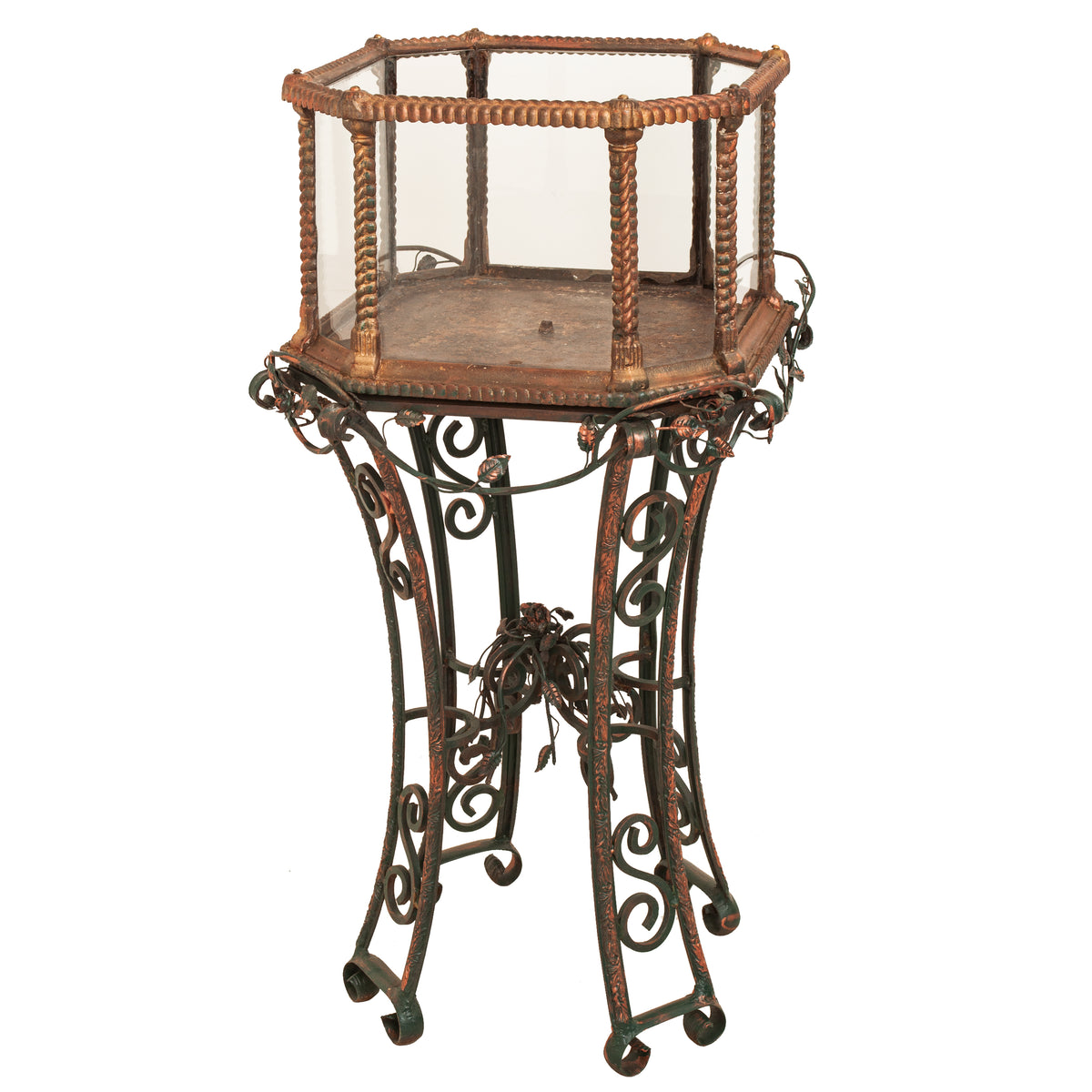 Antique 19th Century Glass & Cast Iron Terrarium Aquarium on Stand By Fiske, 1880